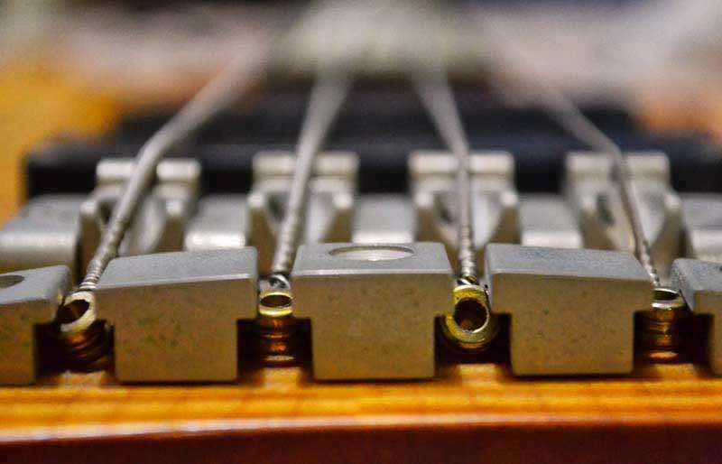 Looking down the strings from the fretboard.
